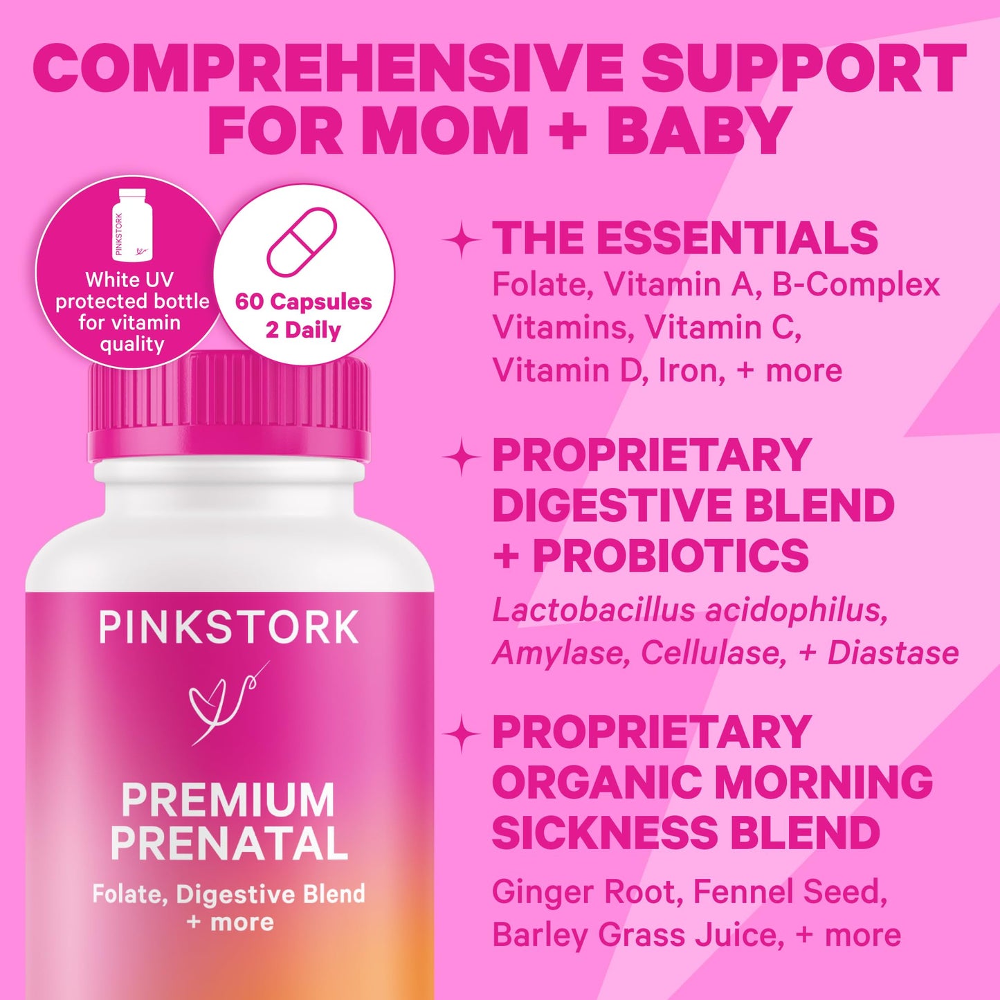 Pink Stork Premium Prenatal Duo: Premium Prenatal Vitamin + DHA, Prenatal Probiotics for Women Pink Stork