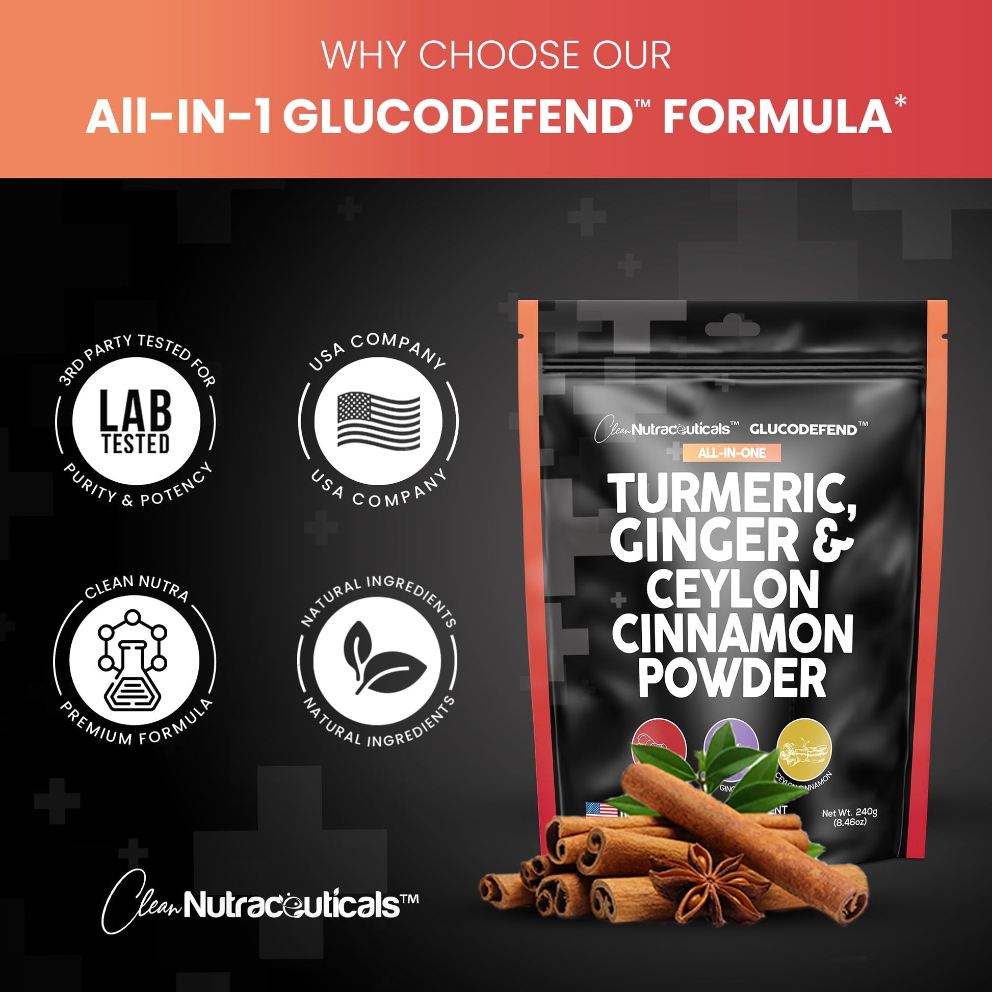 3in1 Turmeric Curcumin Ginger Root & Ceylon Cinnamon Powder Suppleme Clean Nutraceuticals