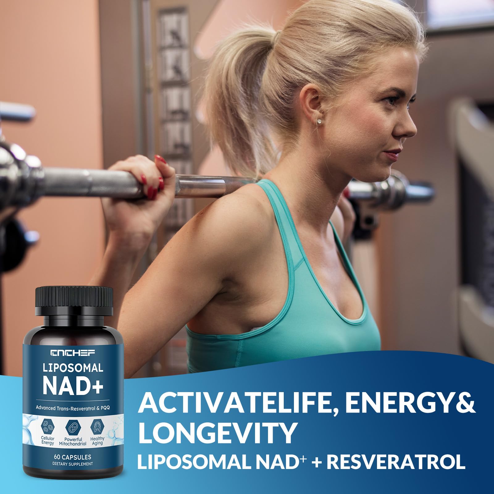CNCHEF Liposomal NAD Supplement -1000mg, NAD Resveratrol Supplement for Women & Men with Nicotinamide Riboside, Resveratrol, PQQ & TMG, NAD Plus Boosts NAD+ Levels, Anti-Aging & Brain, 60 Capsules CNCHEFBuy Supplements Australia