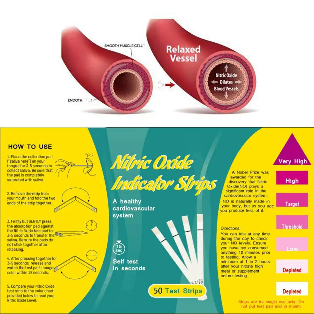 Nitric Oxide Test Strips [50strips]- Nitric Oxide Indicator Strips Work by Measuring The TONNYLAB