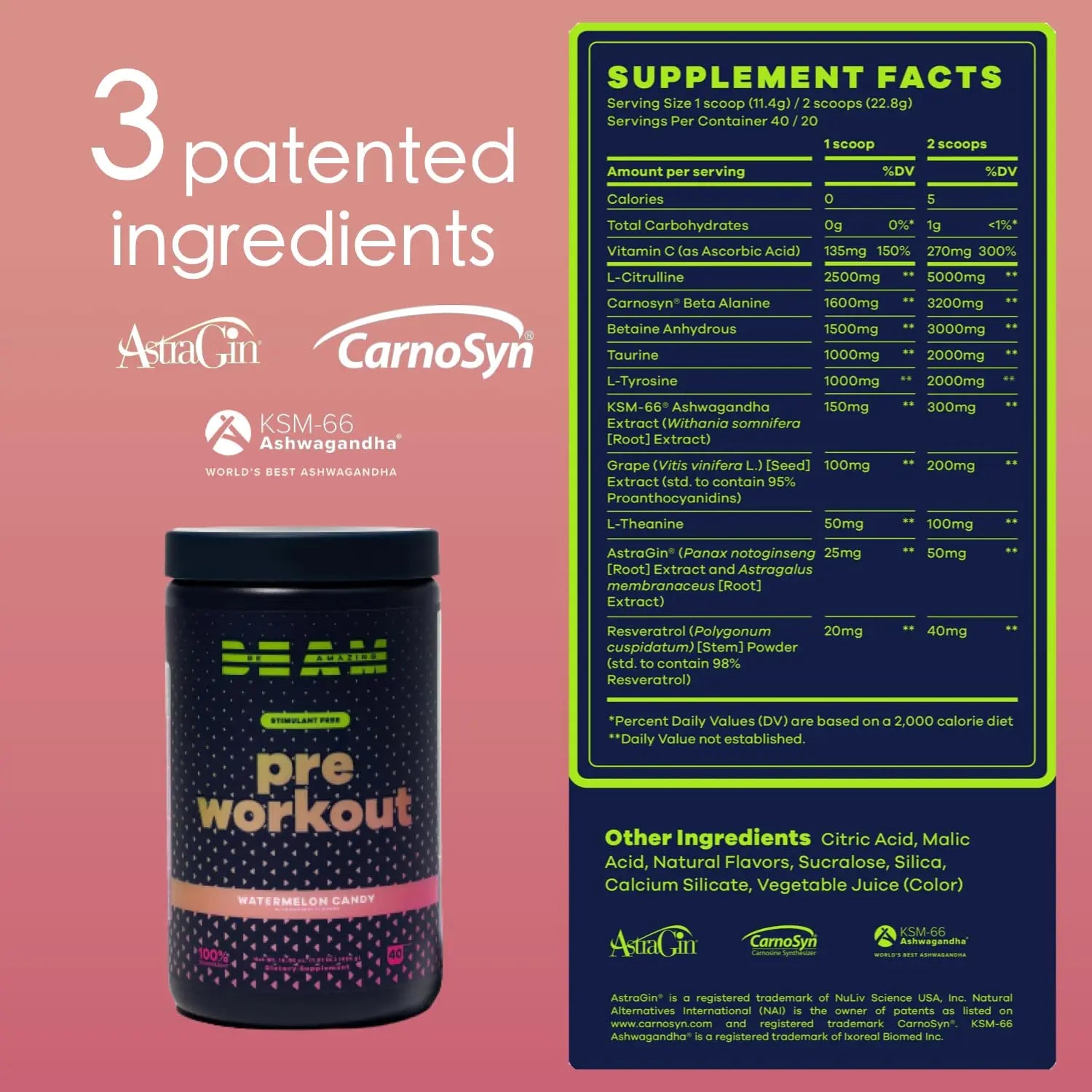 BEAM Be Amazing Vegan Stim Free Pre-Workout Powder | Energy Booster Powdered Drink BEAM