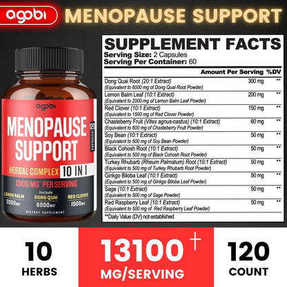 agobi Menopause Support for Women Health 13100 Mg - 10in1 with Dong Quai, Lemon Balm agobi