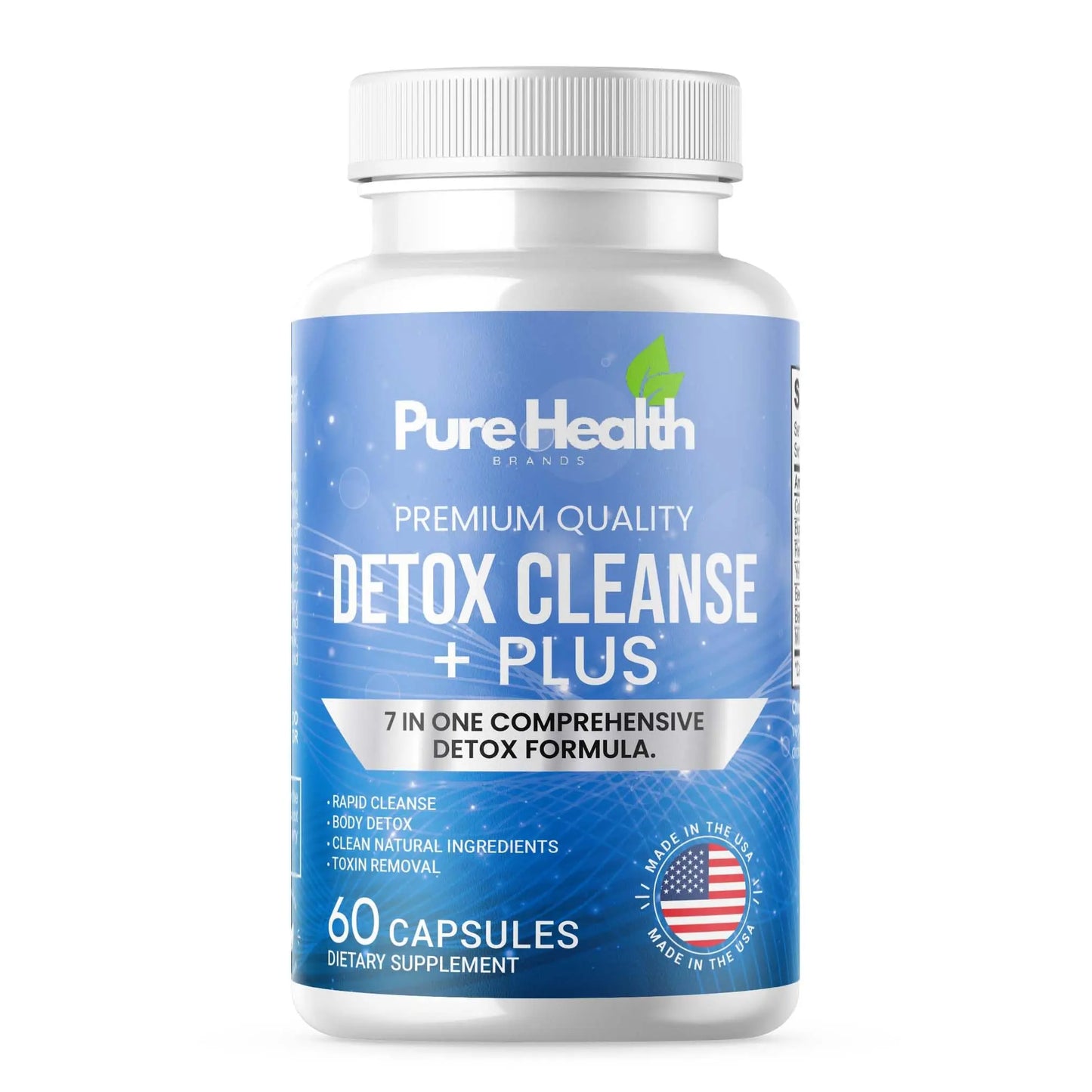 Bottle of Pure Health Detox Cleanse Plus supplement on a white background