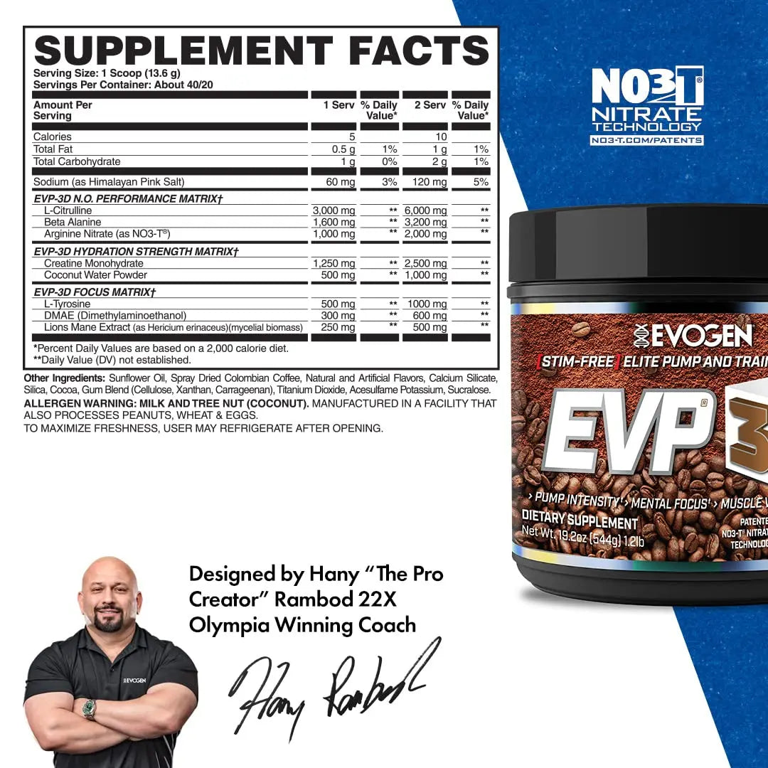 Evogen EVP 3D Iced Moche Coffee | Xtreme Stimulant Free Pre-Workout Powder Arginine Evogen