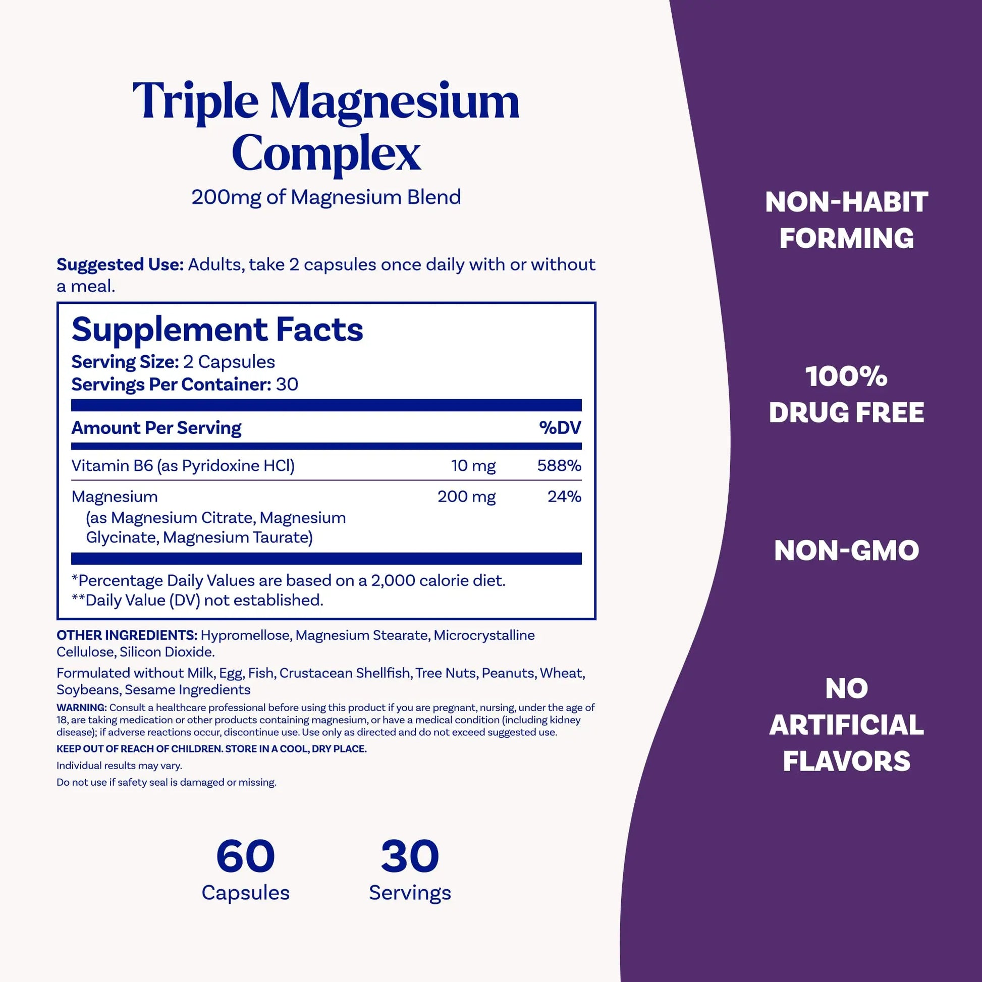 Natrol Triple Magnesium Complex Supplement, Glycinate, Citrate & Taurate 200mg High Absorption, Support Whole Body Wellness, 60 Capsules Natrol buy supplements Au