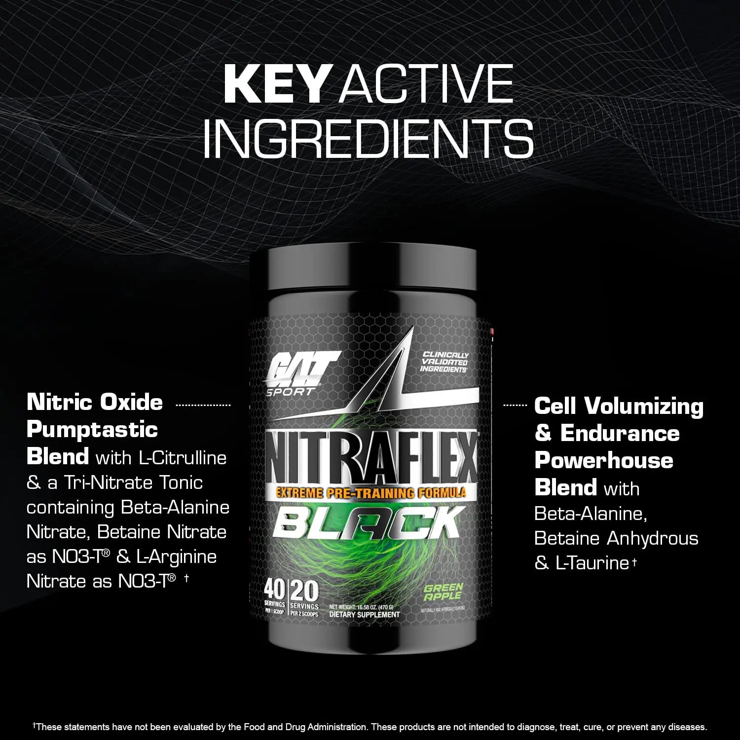 GAT SPORT Nitraflex Black Pre-Workout Powder, Extreme Pre-Training Formula for Men GAT SPORT