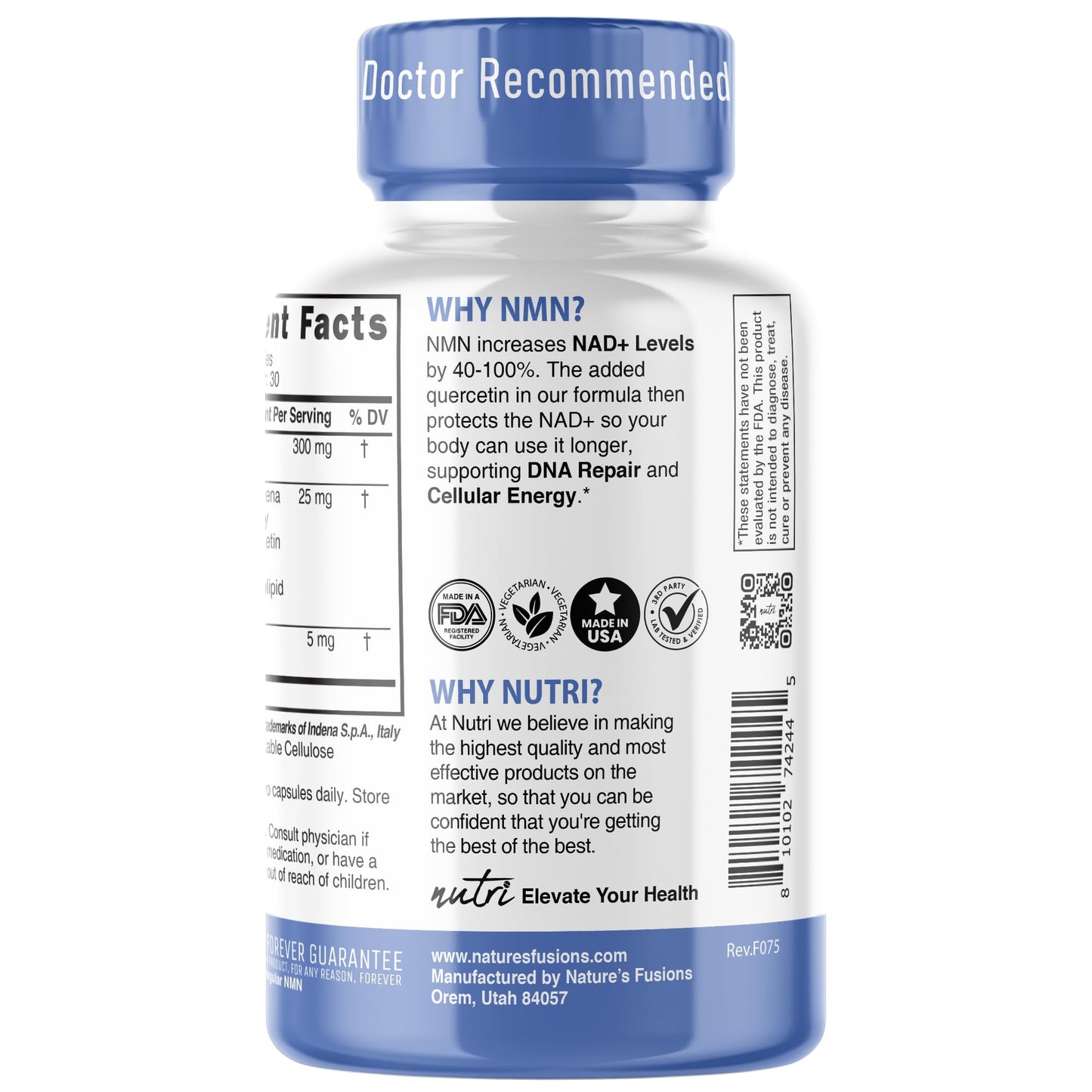 NMN Supplement 300mg NAD Supplement - Nutri Ultra High Absorption Stabilized NMN Nicotinamide Mononucleotide, 40% More NAD+ with Quercetin Phytosome & Black Pepper - mnm supplement (60 Capsules) Nature's FusionsBuy Supplements Australia