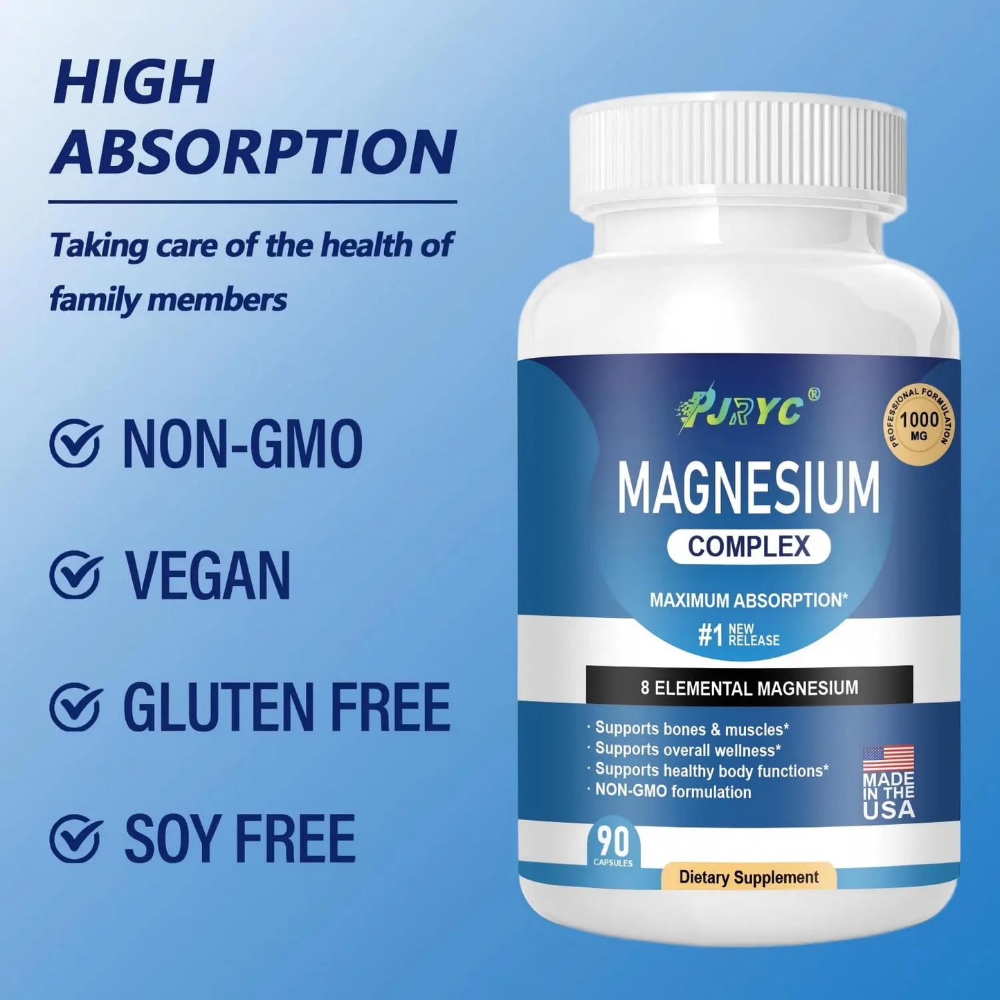 Magnesium Complex Supplement - 1000mg with 8 Magnesium Forms: Glycinate, Citrate, Malate, Taurate & Orotate - Supports Muscle Function, Bone Strength & Relaxation - Vegan, Non-GMO - 180 Capsules PJRYC buy supplements Au