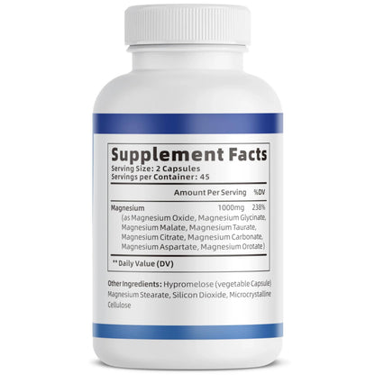 1000mg Magnesium Complex for Women & Men*, 8 Elemental with Magnesium Glycinate, Citrate, Malate, Taurate, Oxide, Carbonate, Aspartate, Orotate for Bones, Muscle VivoNu
