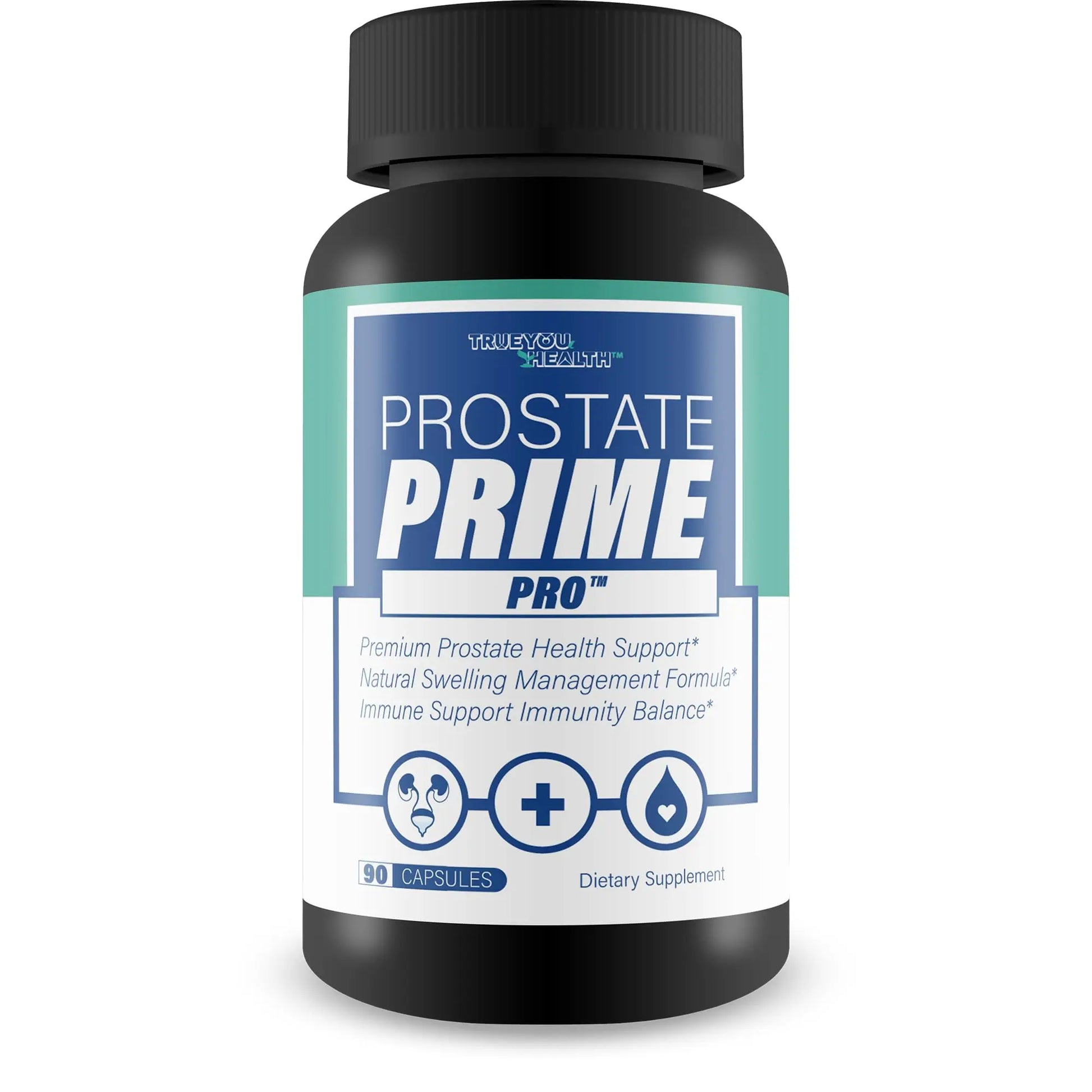 Supplement bottle labeled 'Prostate Prime Pro' on a white background