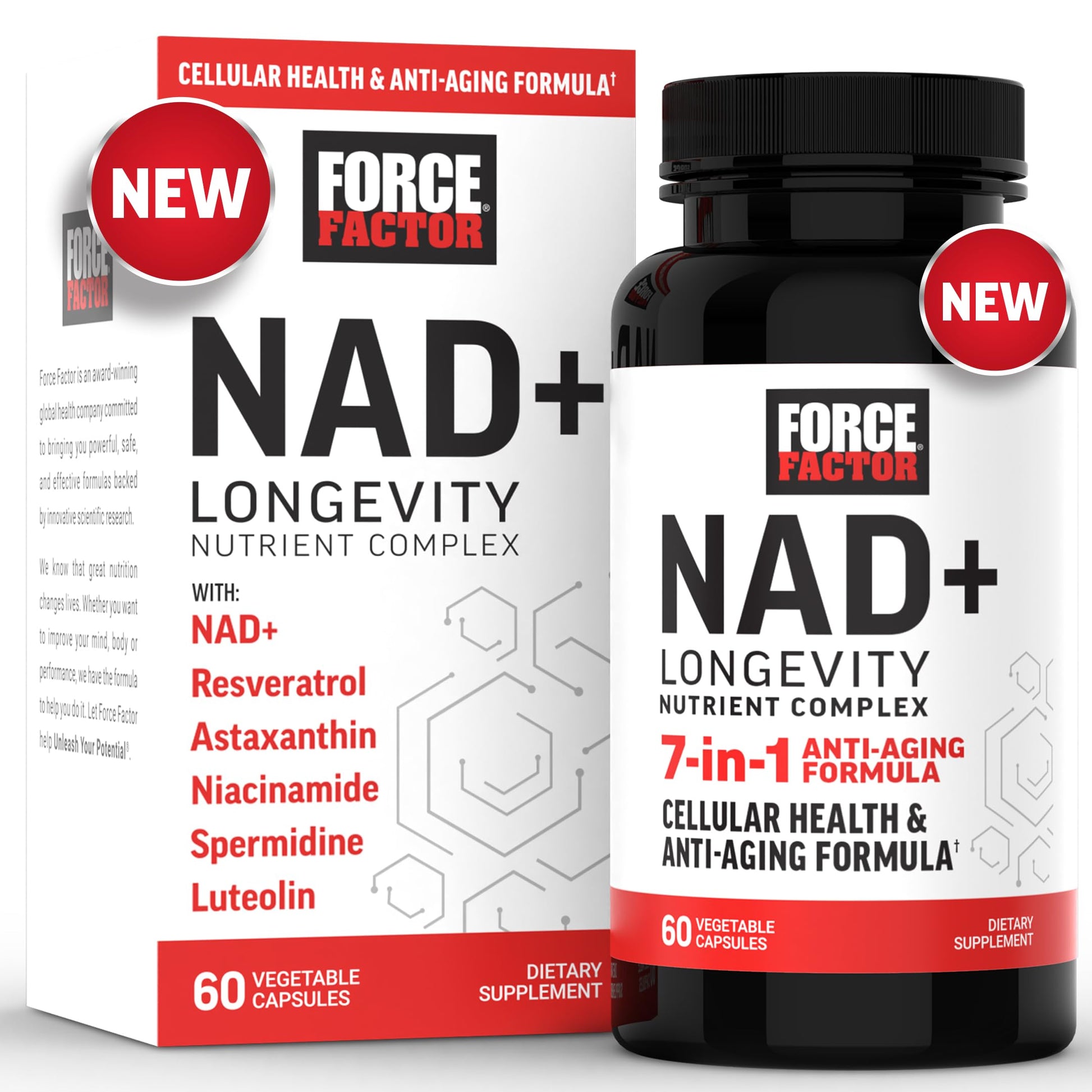 FORCE FACTOR NAD+ (NMN or Nicotinamide Riboside Alternative) with Resveratrol, Astaxanthin, Spermidine & Luteolin Complex, NAD to Support Cellular Health & Healthy Aging, 60 Capsules Force FactorBuy Supplements Australia