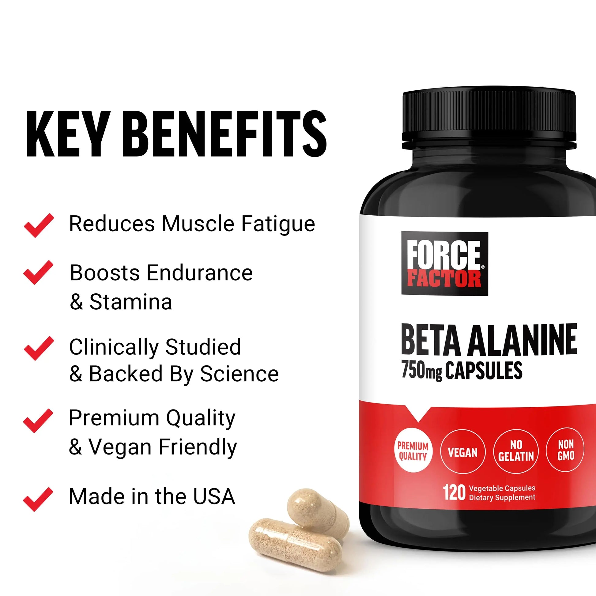 FORCE FACTOR Beta Alanine Capsules, Beta-Alanine Endurance Supplement to Boost Force Factor