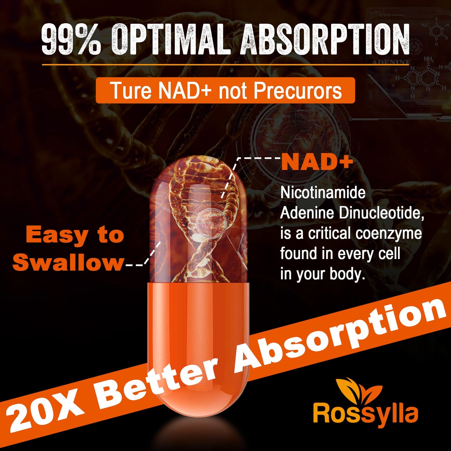 Rossylla 1300 MG Liposomal NAD+ Supplement | Highest Absorption | Purest NAD Supplemet to Boost NAD+ Effetively | Boosting NAD+ Supplement for Aging Defese, Cellular Energy, Longevity | 60 Count RossyllaBuy Supplements Australia