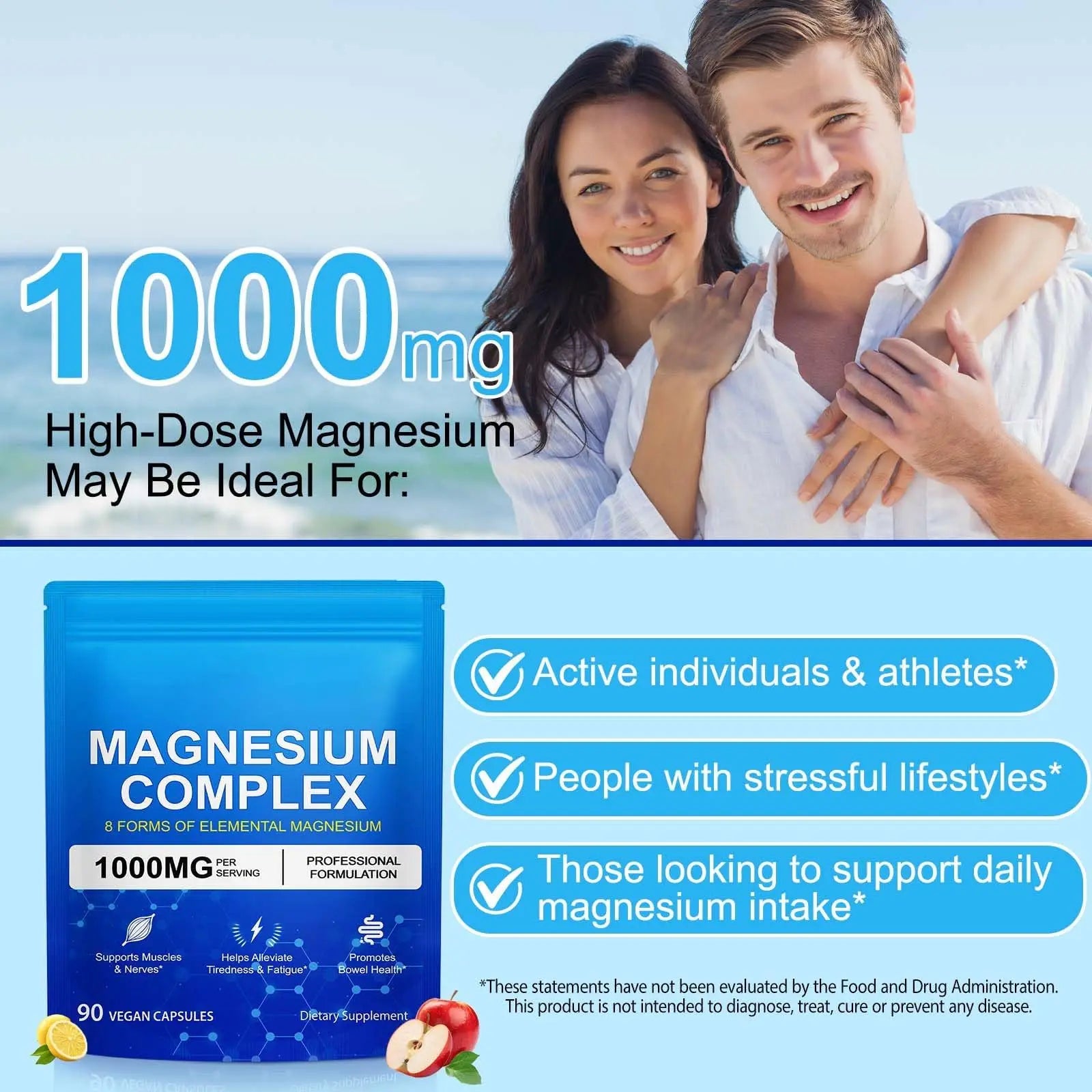 8-in-1 Magnesium Complex 90 Capsules, 1000mg with Magnesium Glycinate, Citrate, Malate, Taurate, Easy Absorption for Health, Energy, Non-GMO, Vegan ITSDAWN buy supplements Au