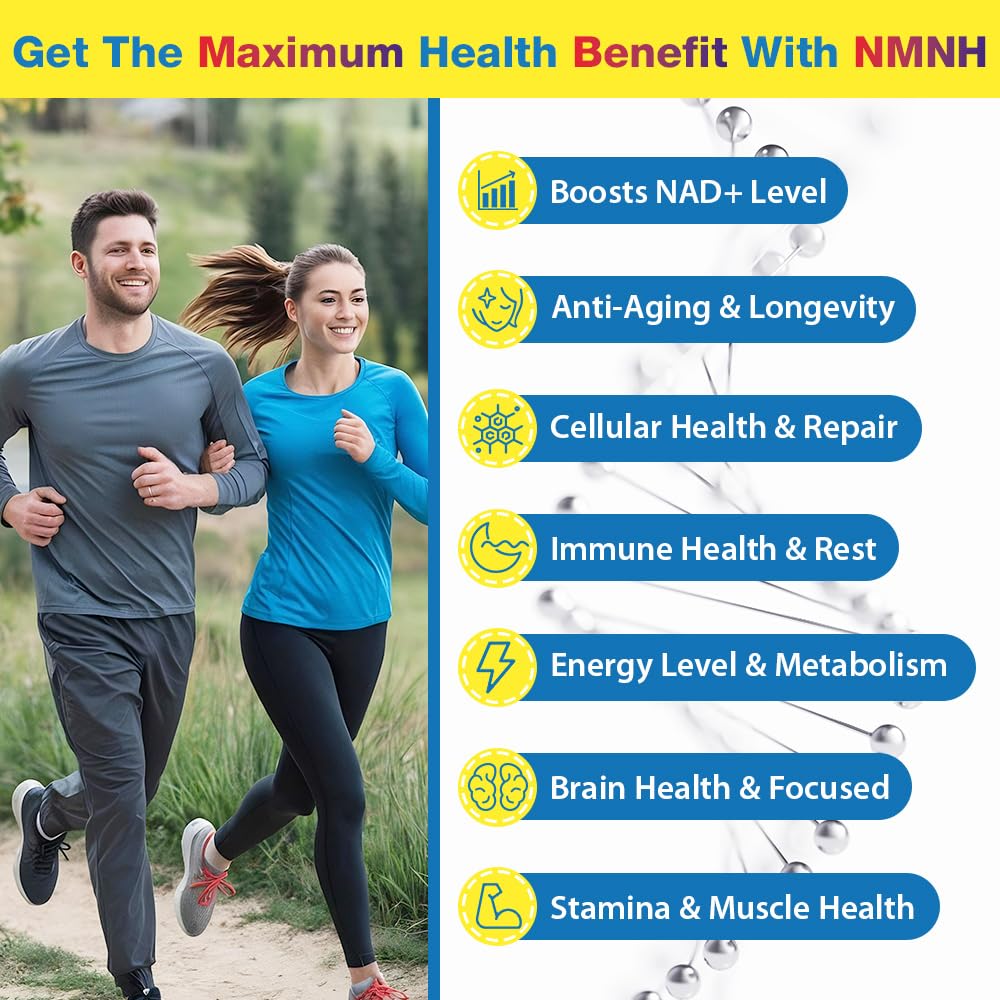 NMNH (NMN Supplement Alternative) NAD Supplements for Anti Aging, Energy, Immune, Focus (Dihydronicotinamide Mononucleotide) 500mg, to Boost NAD+ Levels As We Age, Pure Organic - 60 Capsules BeyyolyBuy Supplements Australia