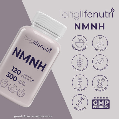 LongLifeNutri NMNH 300mg (Dihydronicotinamide Mononucleotide) - 120 Vegan Capsules, 2-Month Supply, NMN Alternative, NAD Supplement for Energy & Longevity, Lab Tested, Made in USA LongLifeNutriBuy Supplements Australia