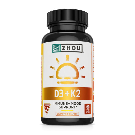 Zhou Nutrition Vitamin D3 K2, Bone and Heart Health Formula 5000 IU Vitamin D3 & 90 mcg Zhou Nutrition