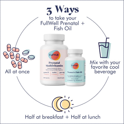 FullWell Prenatal Vitamin + DHA | Omega 3 Fish Oil with DHA & EPA for Brain Development & Nervous FullWell