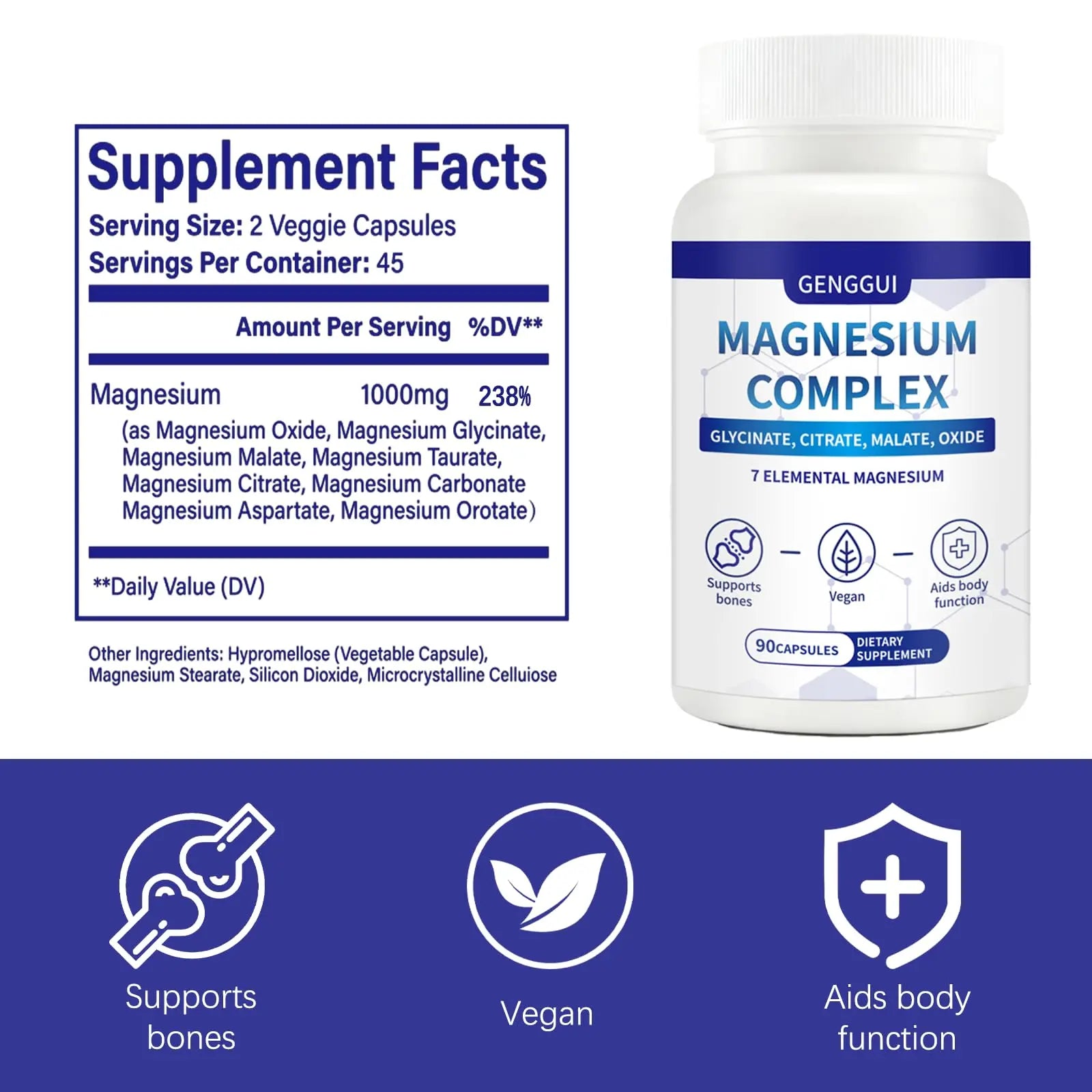 Magnesium Complex 1000mg - 7-in-1 Supplement with Glycinate, Citrate & Malate - Supports Muscle Relaxation, Sleep, Heart Health - High Absorption Capsules, 90 Count (1) CellJuvMax buy supplements Au