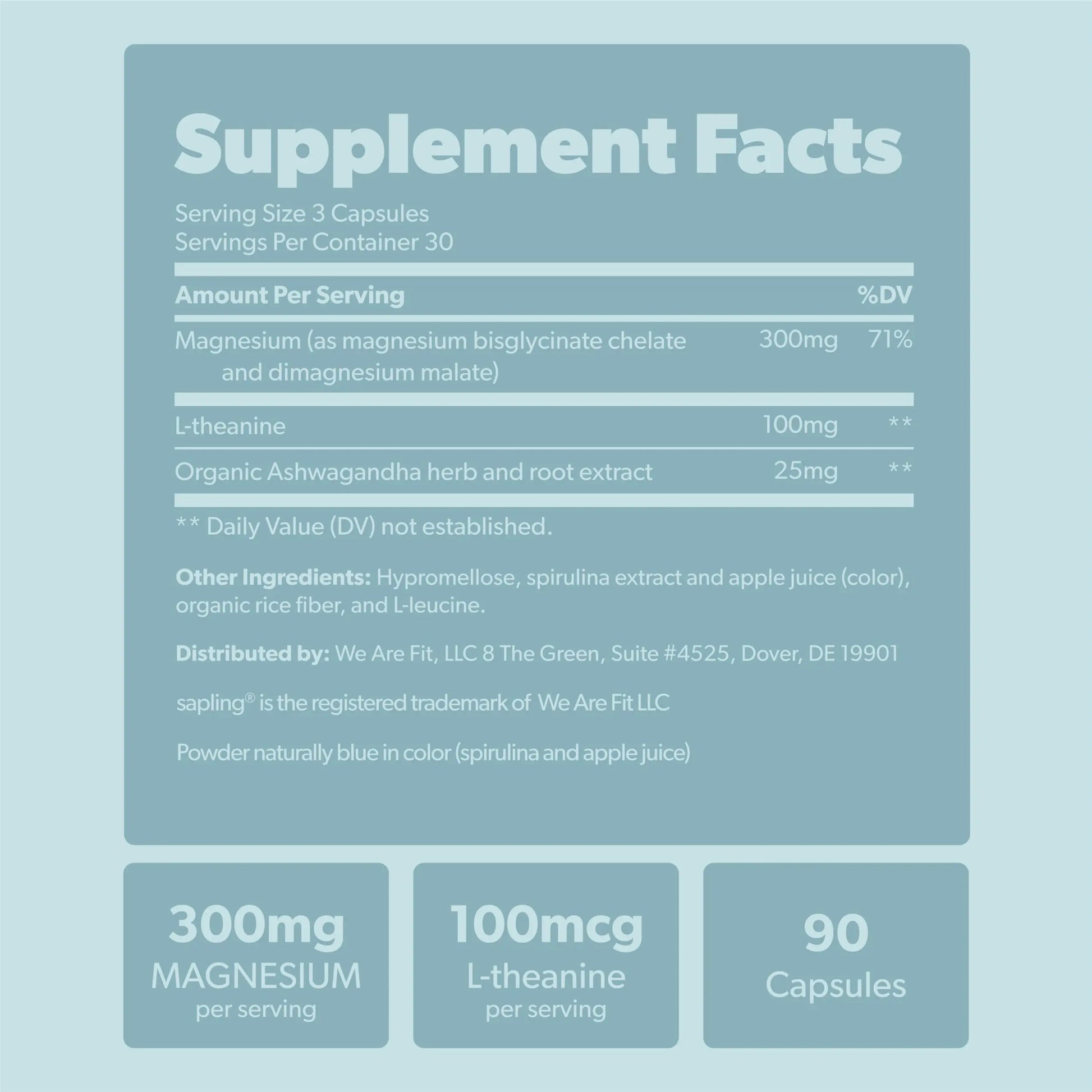 Magnesium Glycinate Complex Supplement - Chelated Magnesium Glycinate with Malate, Organic Ashwagandha, L-theanine & Blue Spirulina - High Absorption, Vegan, Non-GMO, 300mg, 90 Veggie Caps sapling buy supplements Au