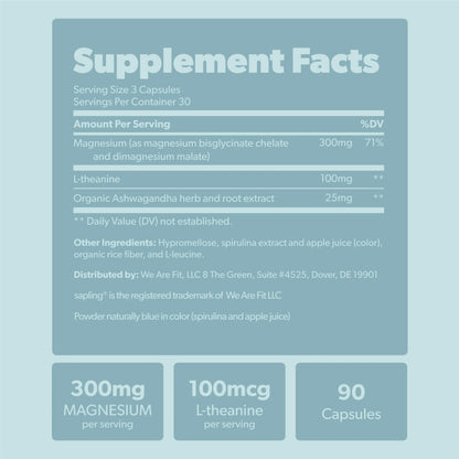 Magnesium Glycinate Complex Supplement - Chelated Magnesium Glycinate with Malate, Organic Ashwagandha, L-theanine & Blue Spirulina - High Absorption, Vegan, Non-GMO, 300mg, 90 Veggie Caps sapling buy supplements Au