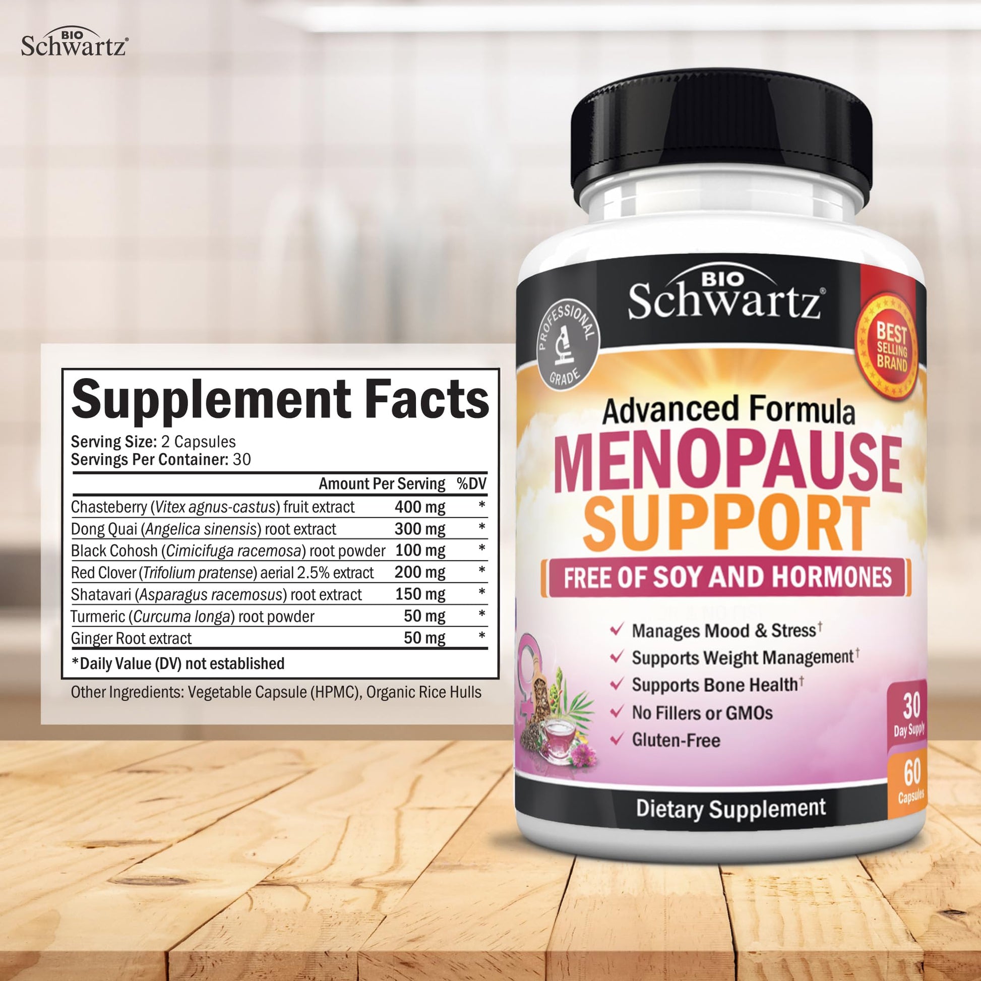 Herbal Menopause Support for Women - Supports Healthy Mood and Balance with Milk Thistle Chasteberry Black Cohosh Red Clover Turmeric Ginger - Menopause Supplements for Women - 60 Veggie Capsules BioSchwartzBuy Supplements Australia