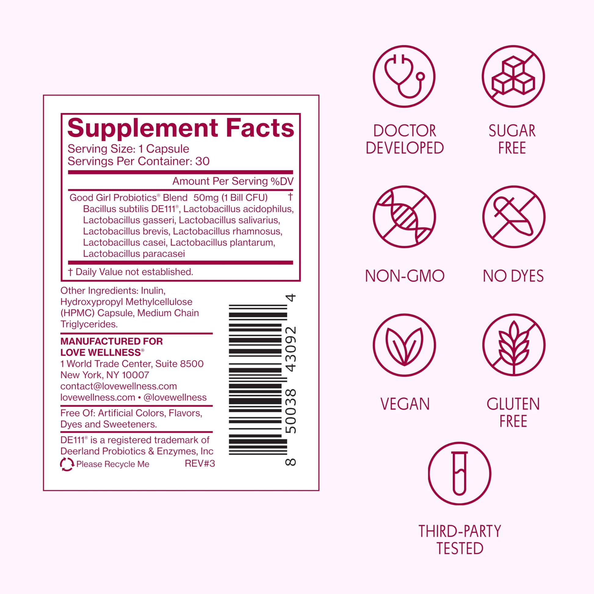 Love Wellness Good Girl Probiotics | Women’s Vaginal Health & pH Balance Supplement | 9-Strain Probiotic for Urinary Tract, Yeast, Odor & Immune Support | Gluten-Free (30-Day Supply) Love WellnessBuy Supplements Australia