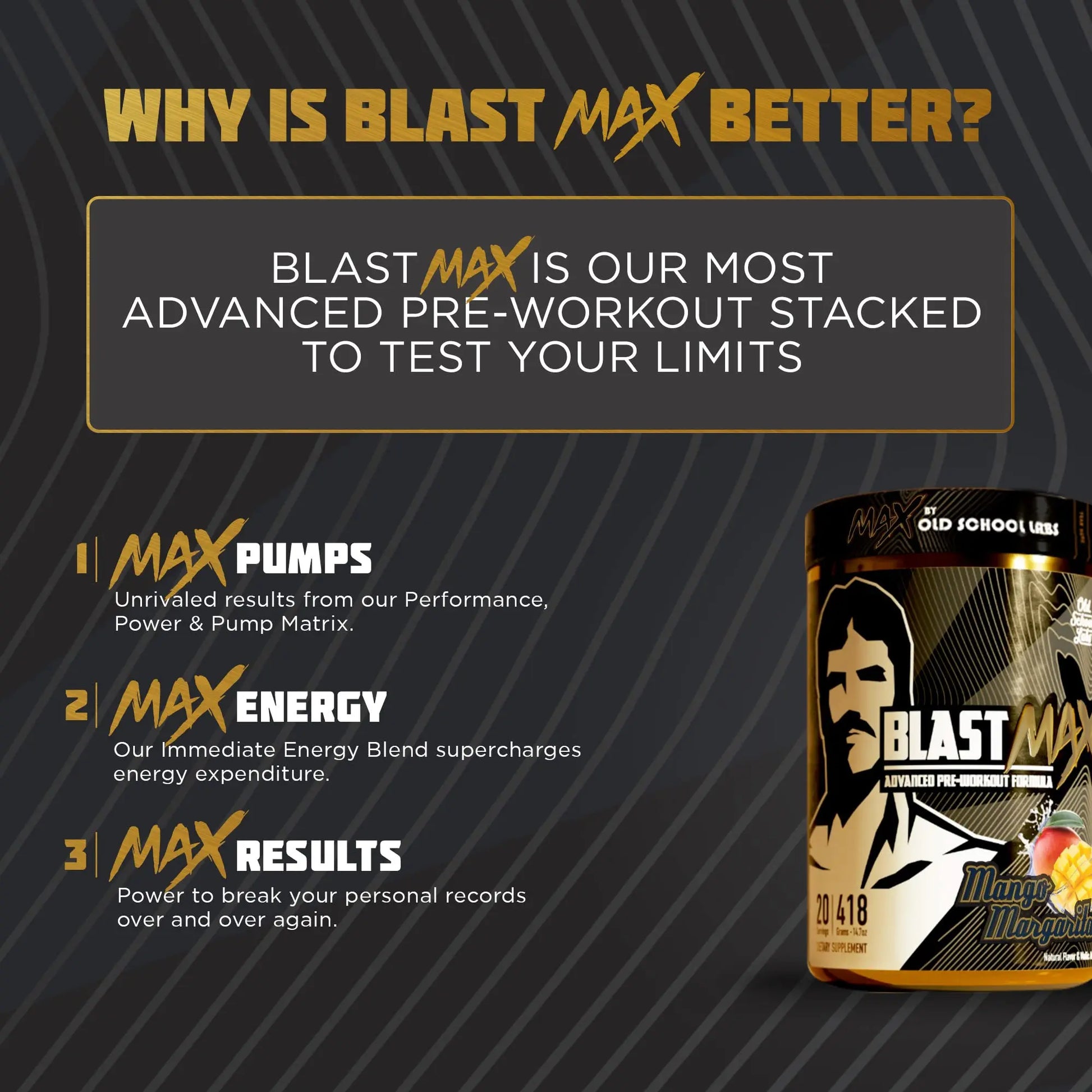 BLAST MAX – High-Stim Pre-Workout Powder – Highly Acclaimed Fully Stacked Pre Workout Old School Labs