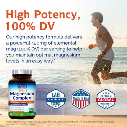 Innate Vitality 10-in-1 Magnesium Complex 960mg, 420mg Elemental Mag per Serving, with Magnesium Glycinate, Citrate, Malate, and More, Sleep, Digestion, Energy Support, 90 Vegan Caps Innate Vitality buy supplements Au