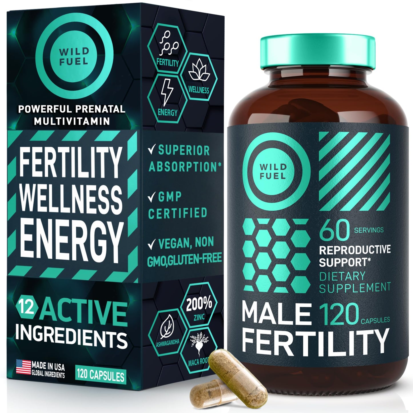 Fertility Supplements For Men Prenatal Vitamin - Maca Root, Ashwagandha, L Arginine WILD FUEL