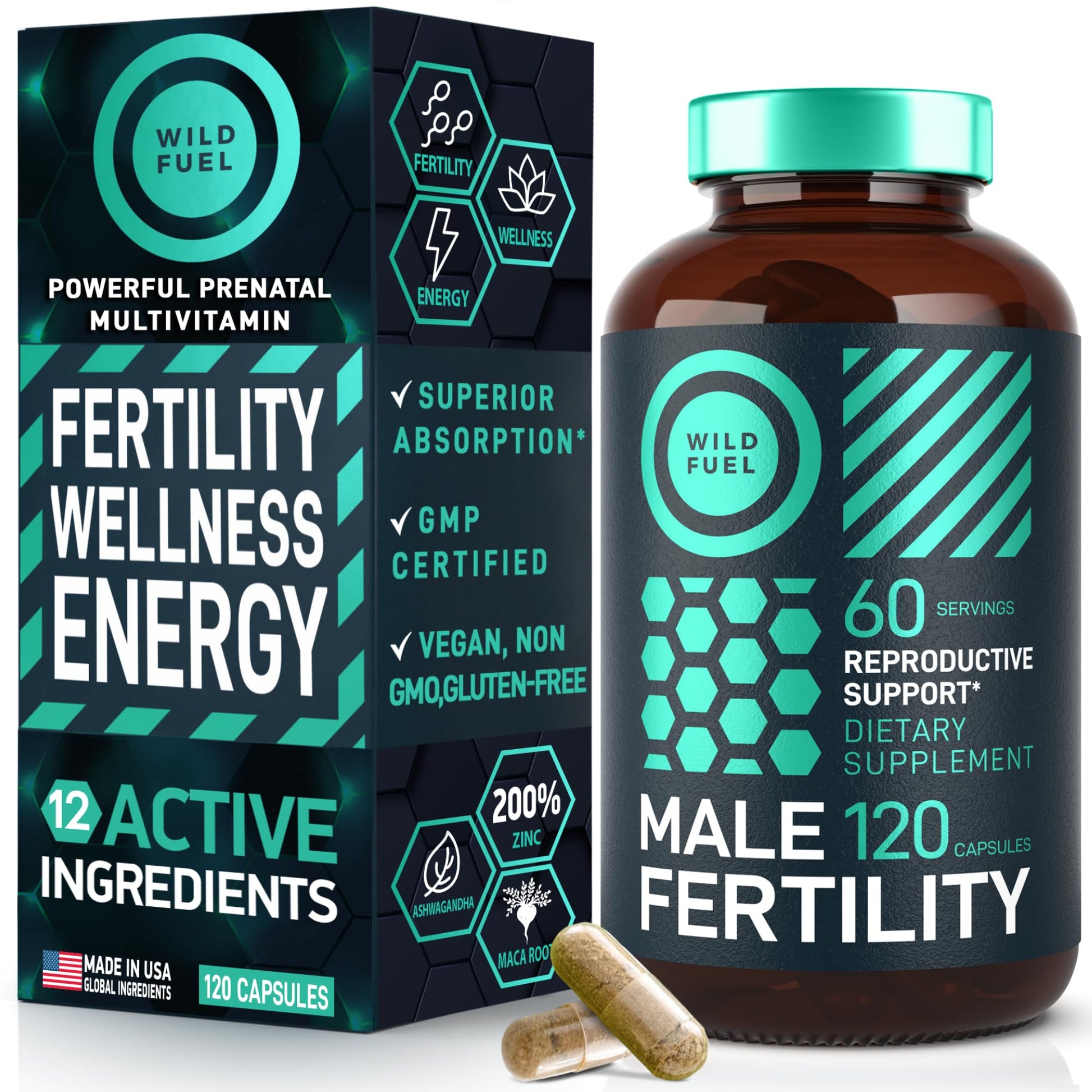 Fertility Supplements For Men Prenatal Vitamin - Maca Root, Ashwagandha, L Arginine WILD FUEL