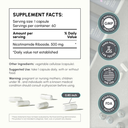 partiQlar Nicotinamide Riboside (NR) 500mg – NR Supplement for Cellular Health, Anti-Aging, Energy & Metabolism Support – 2-Month Supply (60 Capsules) partiQlarBuy Supplements Australia