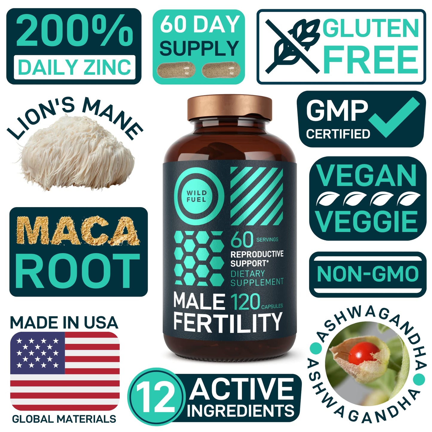 Fertility Supplements For Men Prenatal Vitamin - Maca Root, Ashwagandha, L Arginine WILD FUEL