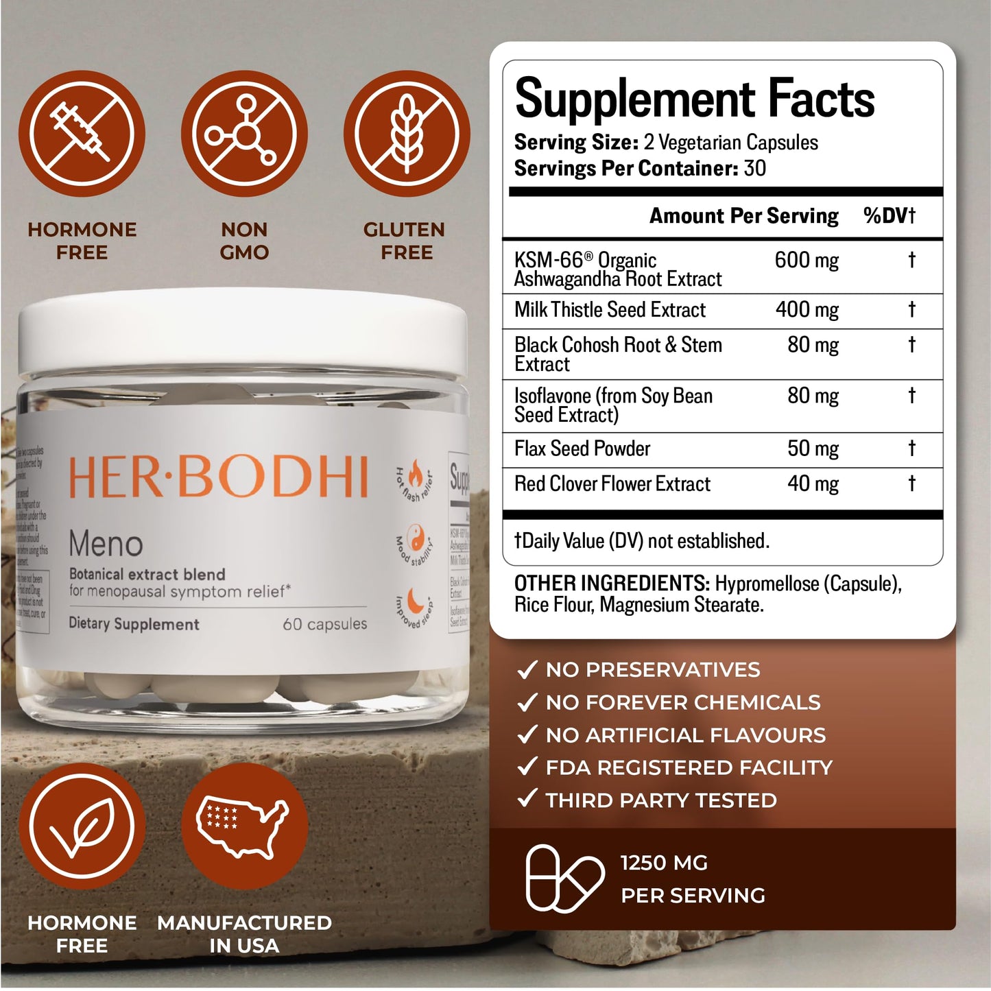 Her Bodhi Meno- Menopause Hormonal Balance for Women, Estrogen Soy Isoflavones Menopause Supplement for Women | with Ashwagandha & Black Cohosh | Hot Flashes Menopause Relief (60 Capsules) Her BodhiBuy Supplements Australia