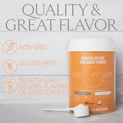 LUV&LIFE Prenatal Vitamin Supplement Powder Vanilla Flavored Contains Protein and Fiber LUV&LIFE