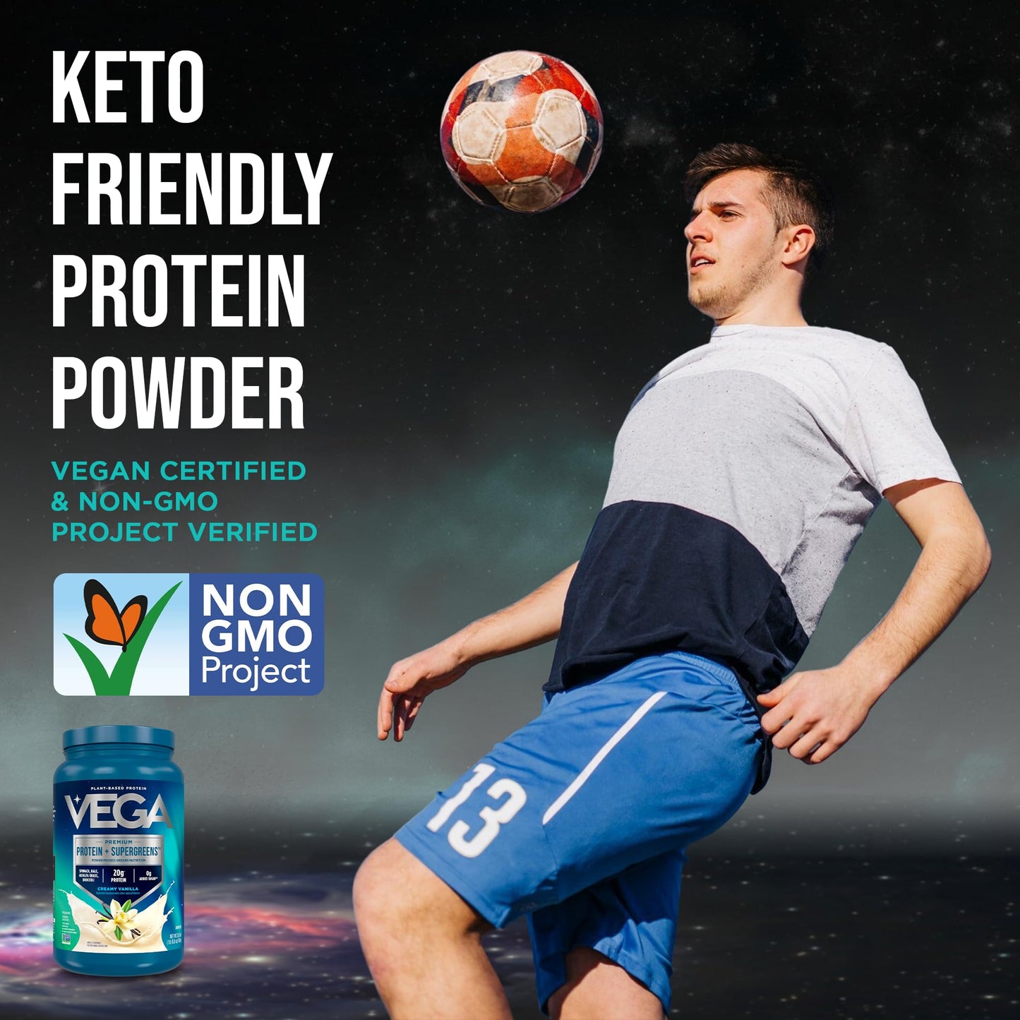 Vega Premium Protein + Supergreens, Creamy Vanilla – 20g Vegan Protein, Dairy & Gluten Free, 26.9 oz (25 Servings)