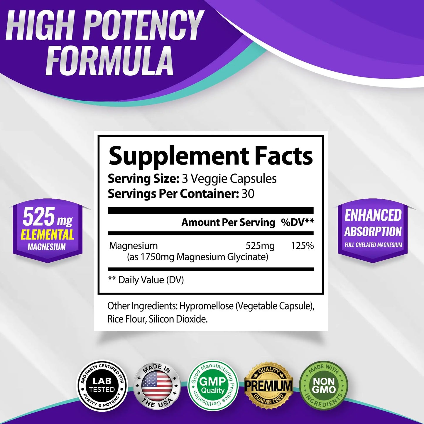 Magnesium Glycinate 525mg - High Absorption Chelated Magnesium Supplement Made with Pure Magnesium Glycinate - Supports Muscles, Sleep, Cramps, Recovery Bisglycinate Toplux