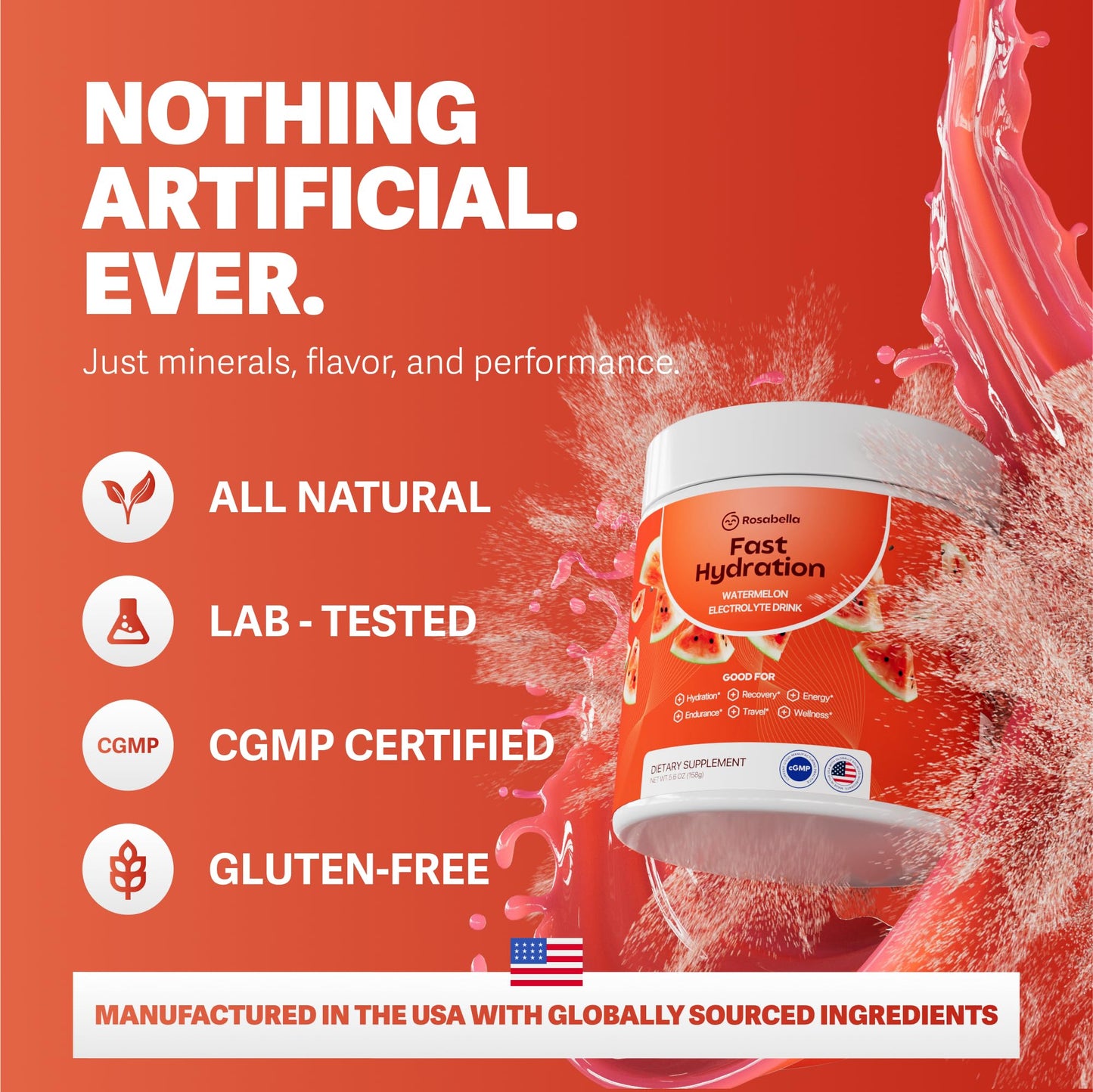 Rosabella Electrolyte Drink Powder – Watermelon – Sugar-Free Hydration Drink Mix – Electrolytes Powder with Sodium, Potassium, Magnesium, Calcium