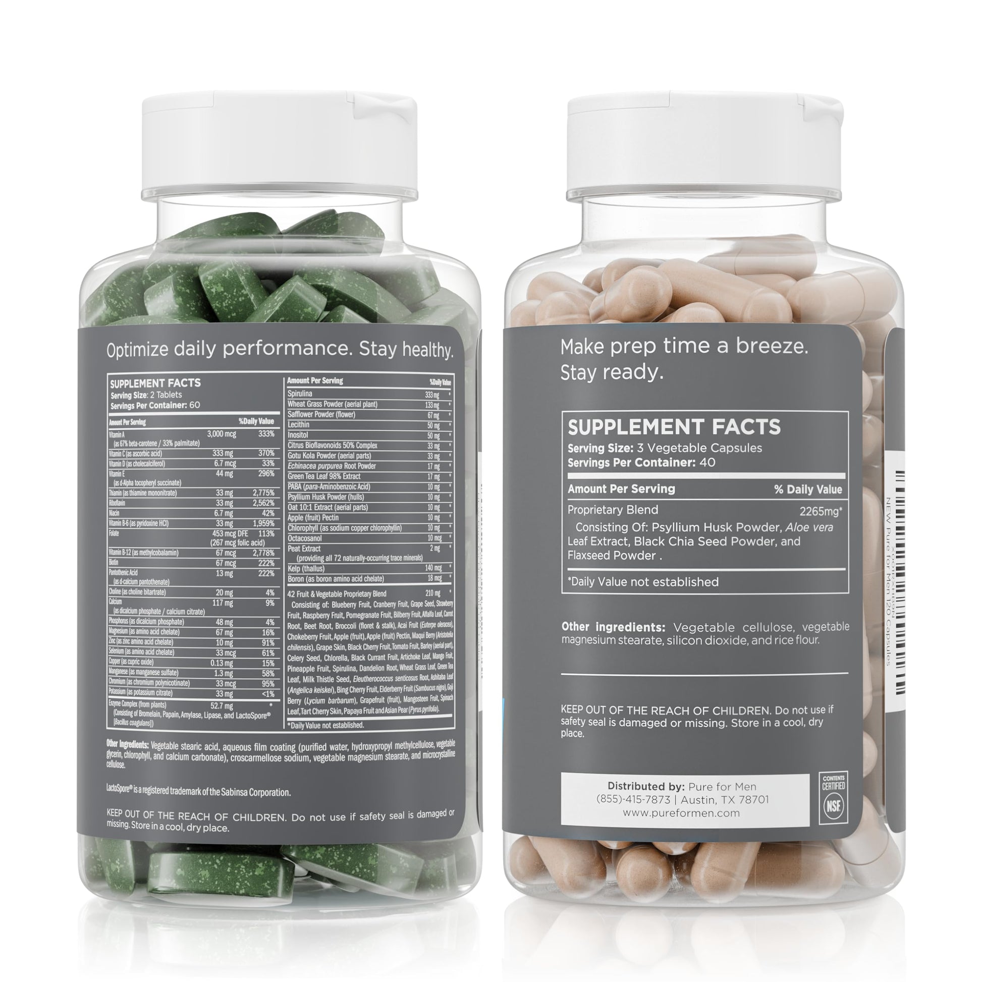 Pure for Men Original Stay Ready Fiber Supplement (120 Capsules) + Vegan Multivitamin (120 Capsules) Pure for MenBuy Supplements Australia