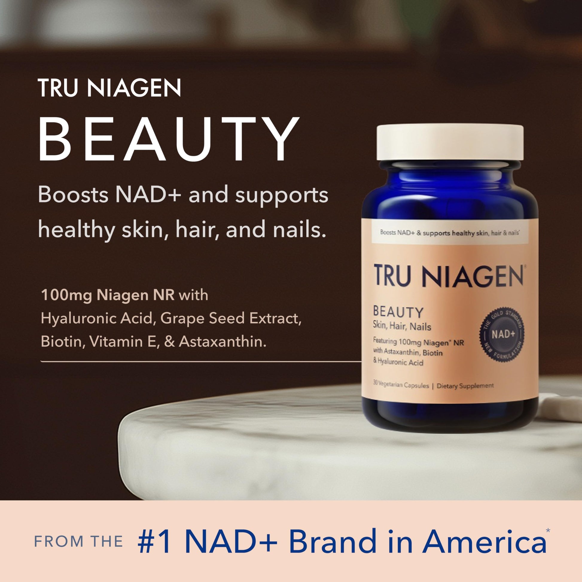 TRU NIAGEN 300mg + Beauty Bundle. A Comprehensive Bundle for Daily NAD+ Support with targeted Beauty Actives for Healthy Skin, Hair, and Nails at The Cellular Level. TRU NIAGENBuy Supplements Australia