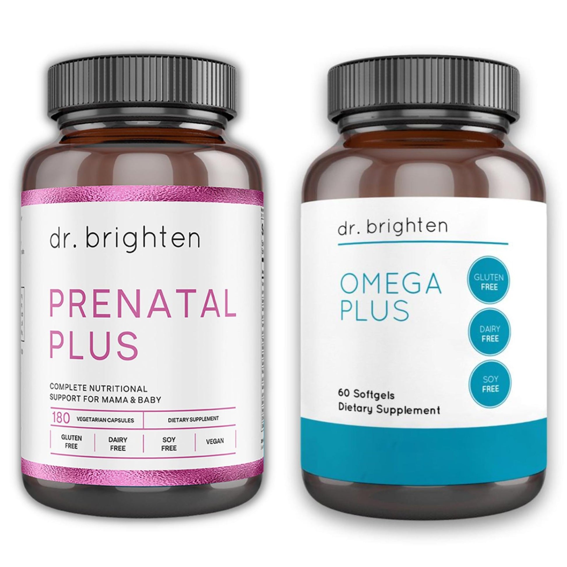 Dr. Brighten Prenatal Plus and Omega Plus Bundle for Pregnant or Nursing Mothers, Non-GMO, No Gluten Dr. Brighten