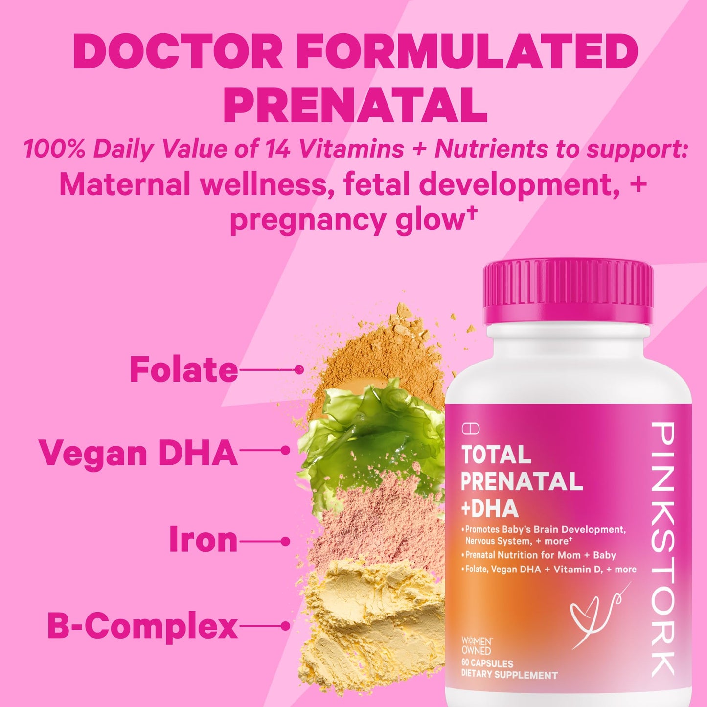 Pink Stork Pregnancy Bundle: Prenatal Vitamin with DHA & Folate, Prenatal Probiotics for Pregnant Women Pink Stork
