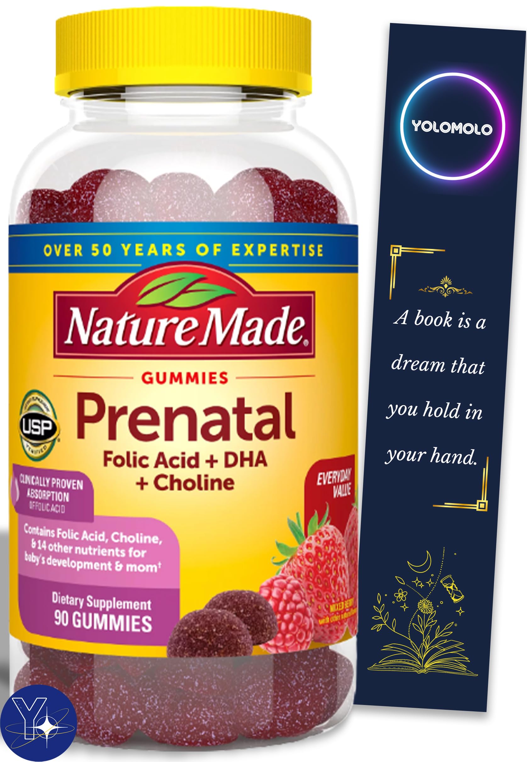 Prenatal Gummies with DHA and Folic Acid, Nature Made Dietary Supplement YOLOMOLO