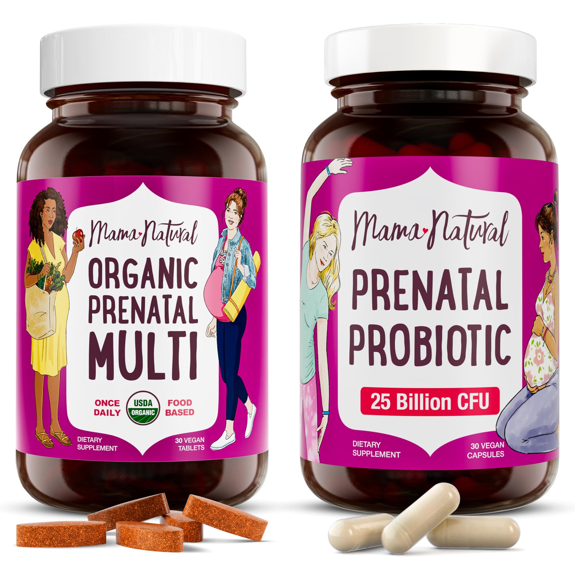 Premium Prenatal Bundle of 2 - Organic Prenatal Multi & Natural Probiotics - Essential Nutrition for Women Mama Natural
