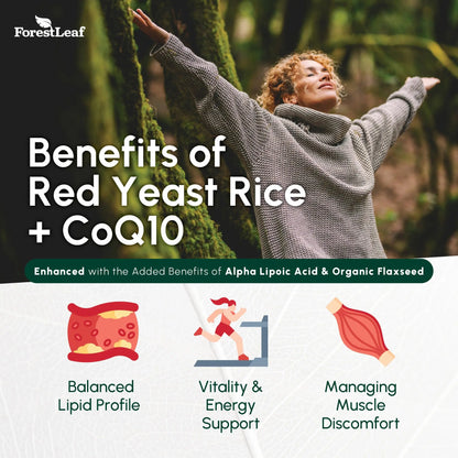Red Yeast Rice 1215 mg. Capsules - Extra Strength Red Rice Yeast with CoQ10 Supplement, Plus Alpha Lipoic Acid & Organic Flaxseed, Citrinin Free, ForestLeaf