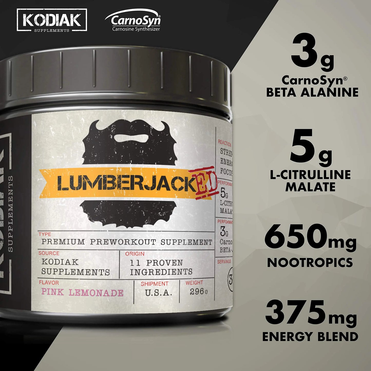 Kodiak Supplements LUMBERJACKED Pre-Workout Supplement with CarnoSyn 30 Servings Kodiak Supplements