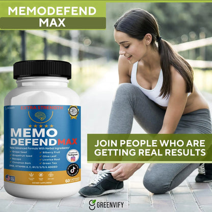 Memo Defend Max Memory Support Supplement, 60 Capsules, with Vitamins A C D E B Complex, DHA, Bacopa, Grapefruit Seed (1) GREENVIFY buy supplements Au