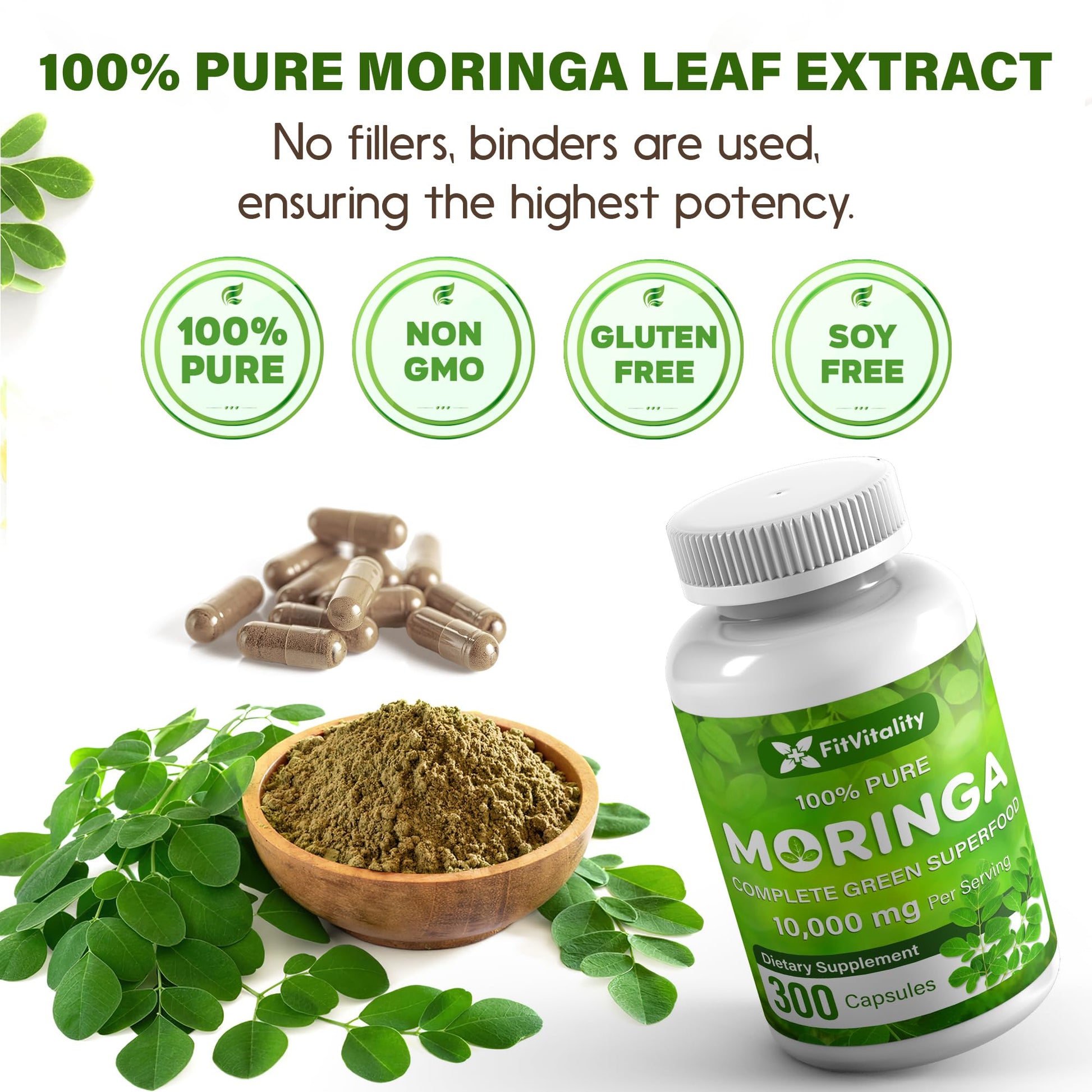 Moringa Capsules| Moringa Oleifera |10,000mg| 300 Capsules| 100% Pure| Non-GMO FitVitalityBuy Supplements Australia