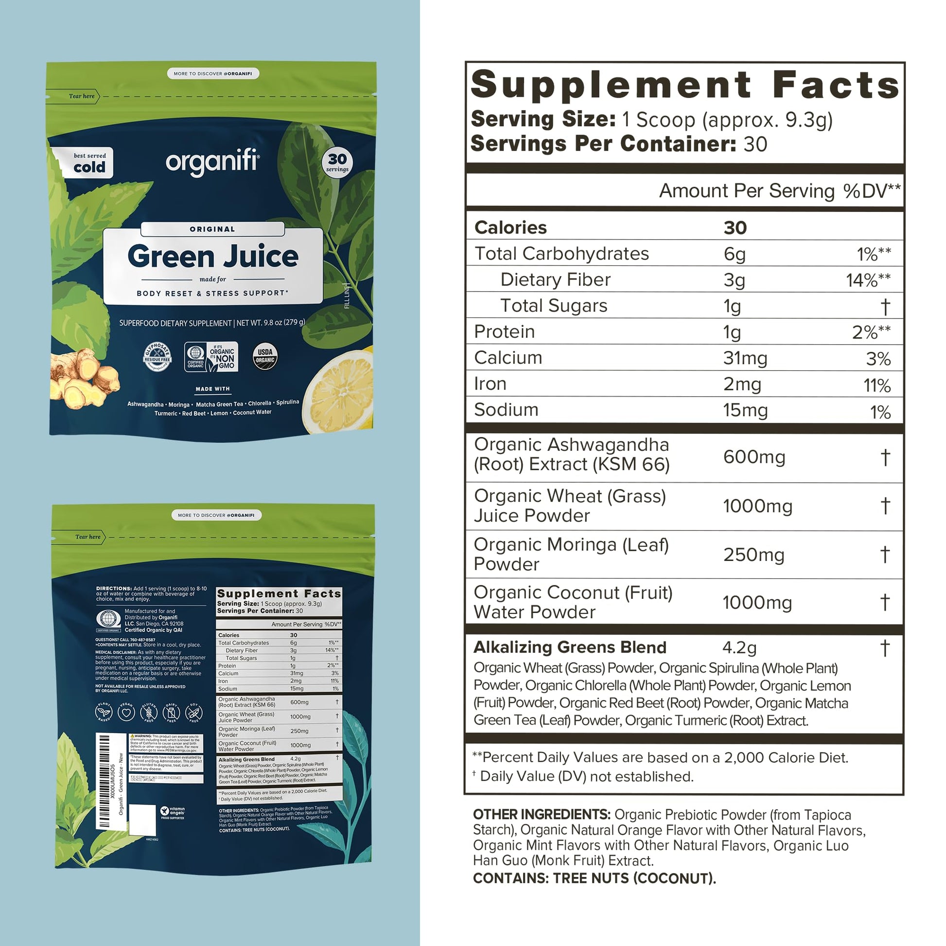 Organifi Green Juice - Powder Supplement with Organic Spirulina, Ashwagandha OrganifiBuy Supplements Australia