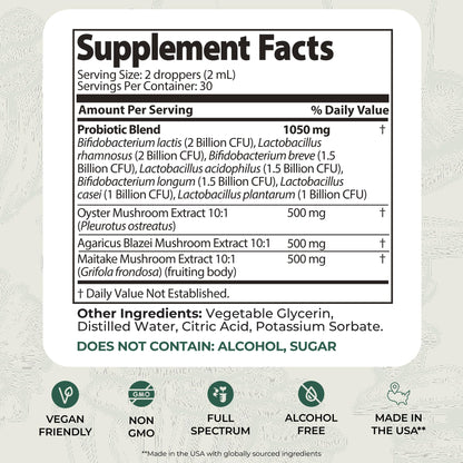 Auri Nutrition Super Mushroom Pre+Probiotic Elixir – 3-in-1 Gut Health Supplement w/7 Probiotic Strains, Prebiotic Mushrooms & Postbiotic Support – Vegan